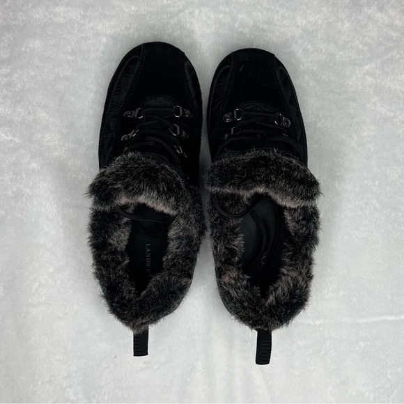 Lands' End Faux Fur Lining Quilted Black Suede Powder Belle Shoe Women’s 9.5B - Picture 8 of 10